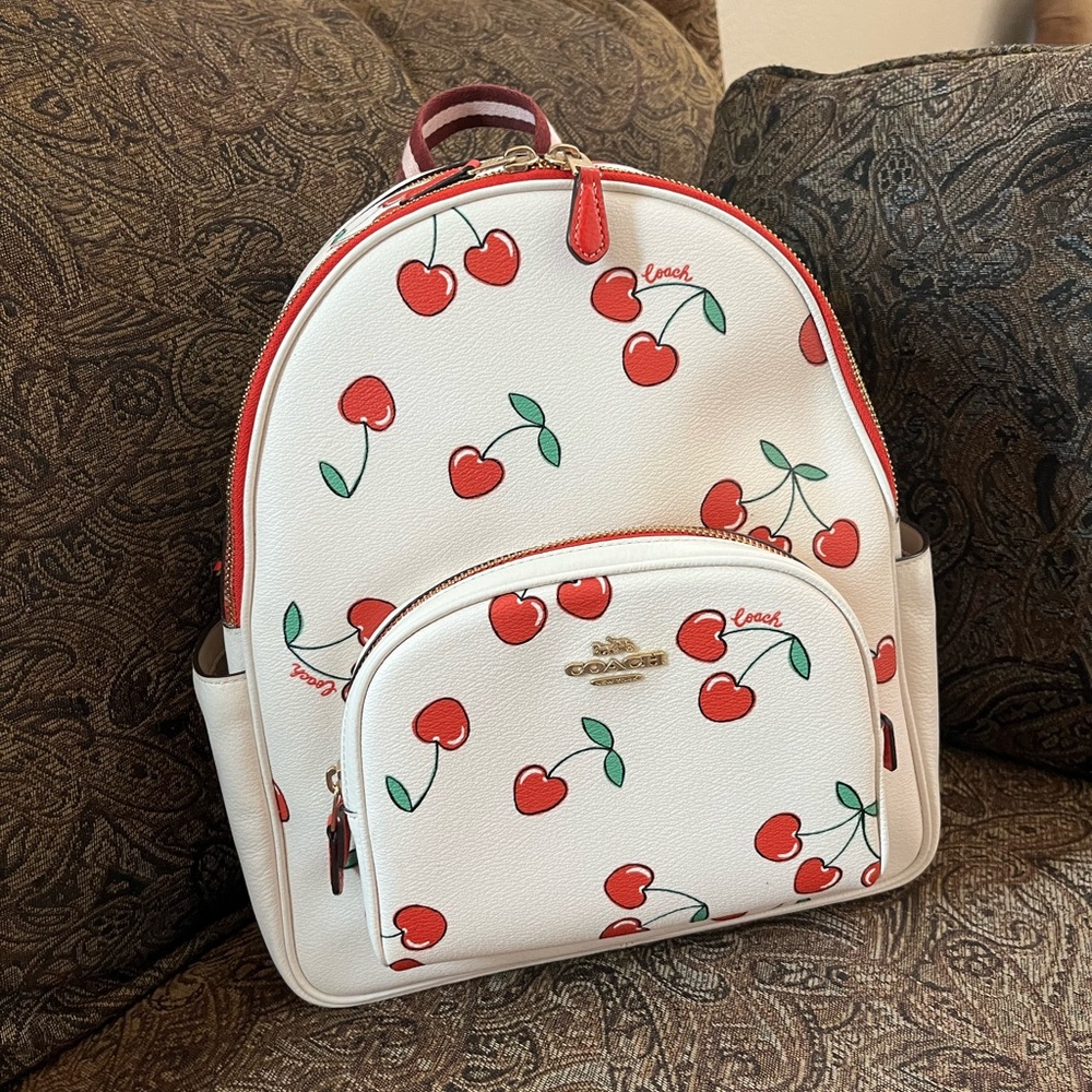 Coach White and Red 🍒 Print Backpack   Limited Edition